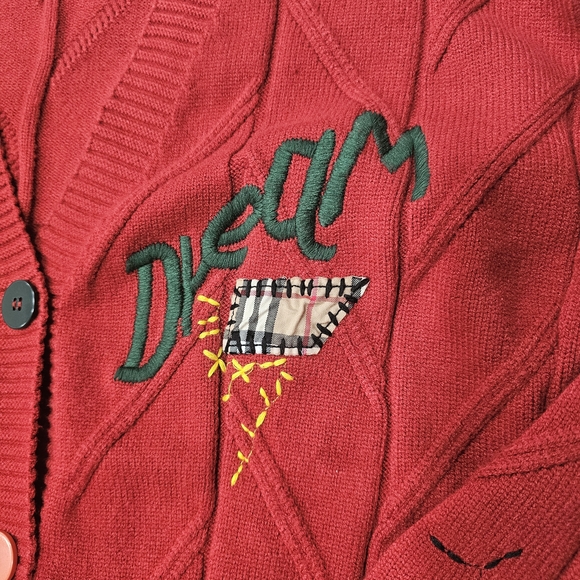 Ebossy Red Embroidered Cardigan Sweater Colorful Buttons Women’s Large - Picture 3 of 9